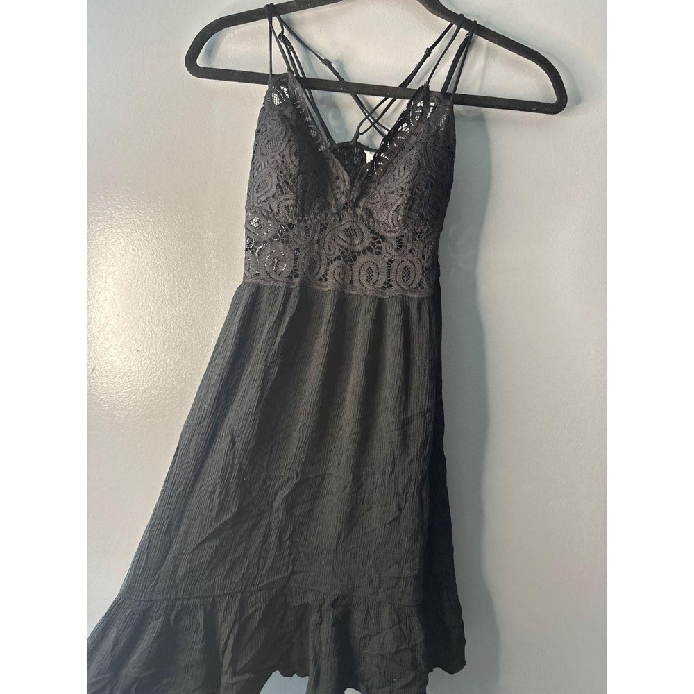 Victorias Secret PINK Black Lace Smocked Crinkle Ruffle Mini Dress XS